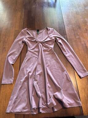 Wild Fable Purple Long Sleeve Twist-Front Mini Knit Skater Dress